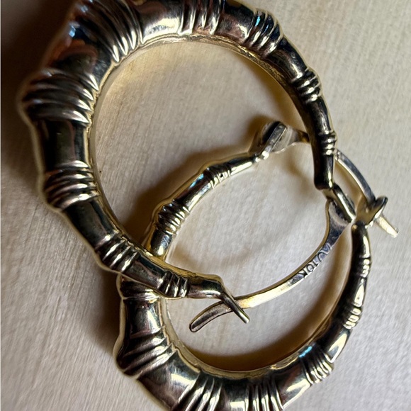 Solid Gold 10k Hoop Bamboo Style Earrings - Picture 1 of 5